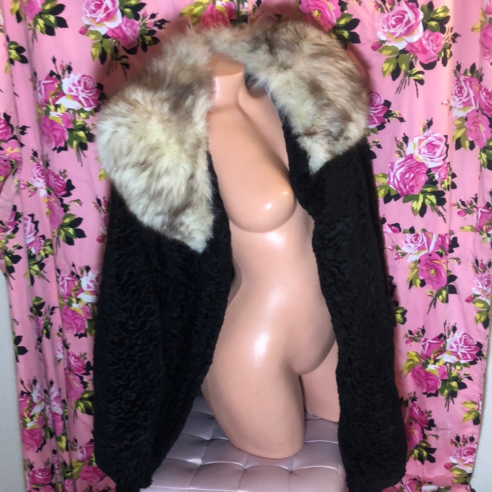 Buffums vintage genuine fur black coat collar sexy